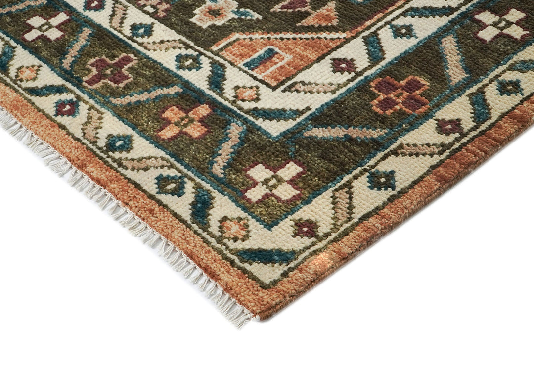 9x12 Peach, Green, Brown Color Hand Knotted Oushak Wool Southwestern Oriental Rug