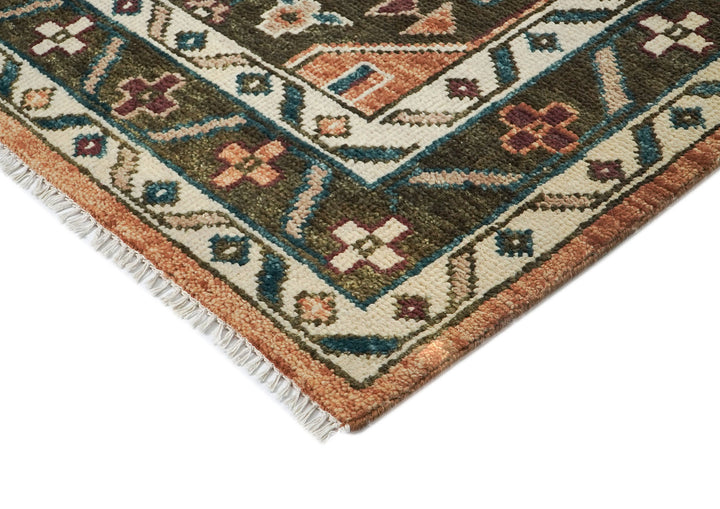 9x12 Peach, Green, Brown Color Hand Knotted Oushak Wool Southwestern Oriental Rug