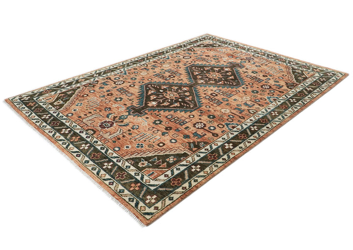 9x12 Peach, Green, Brown Color Hand Knotted Oushak Wool Southwestern Oriental Rug