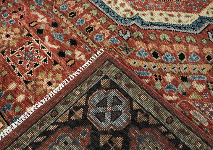 9x12 Rust, Sage, Blue Color Hand Knotted Oushak Wool Traditional Oriental Rug