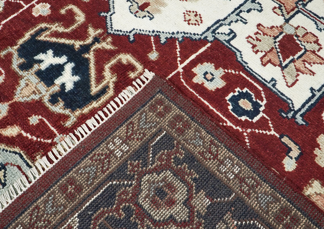 9x12 Rust, Ivory, Blue Color Hand Knotted Oushak Wool  Oriental Rug