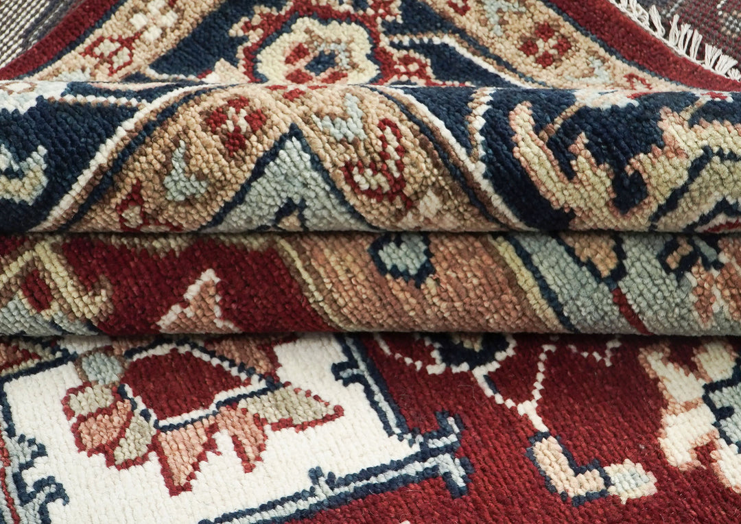 9x12 Rust, Ivory, Blue Color Hand Knotted Oushak Wool  Oriental Rug