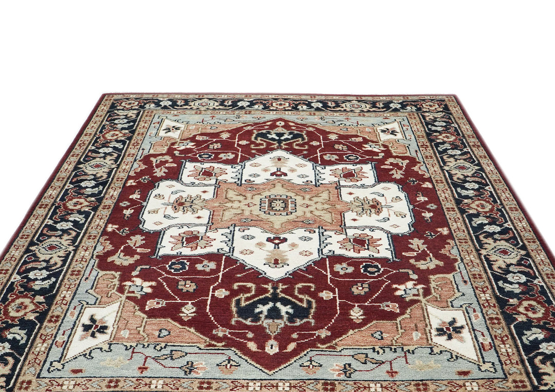 9x12 Rust, Ivory, Blue Color Hand Knotted Oushak Wool  Oriental Rug