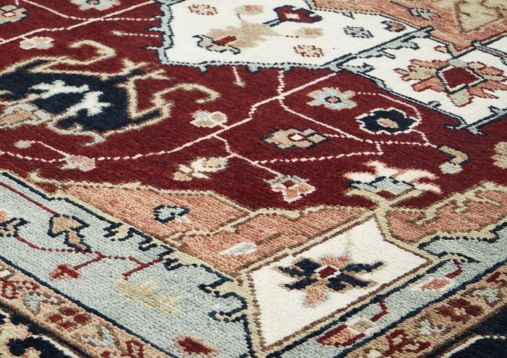 9x12 Rust, Ivory, Blue Color Hand Knotted Oushak Wool  Oriental Rug