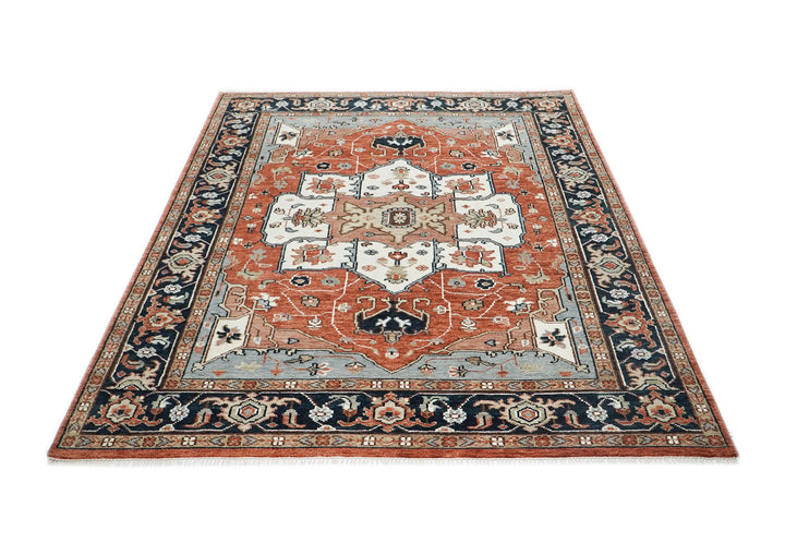 9x12 Burnt Orange, Blue, Ivory Color Hand Knotted Oushak Wool  Oriental Rug