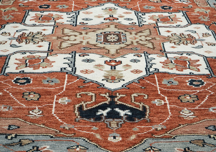 9x12 Burnt Orange, Blue, Ivory Color Hand Knotted Oushak Wool  Oriental Rug