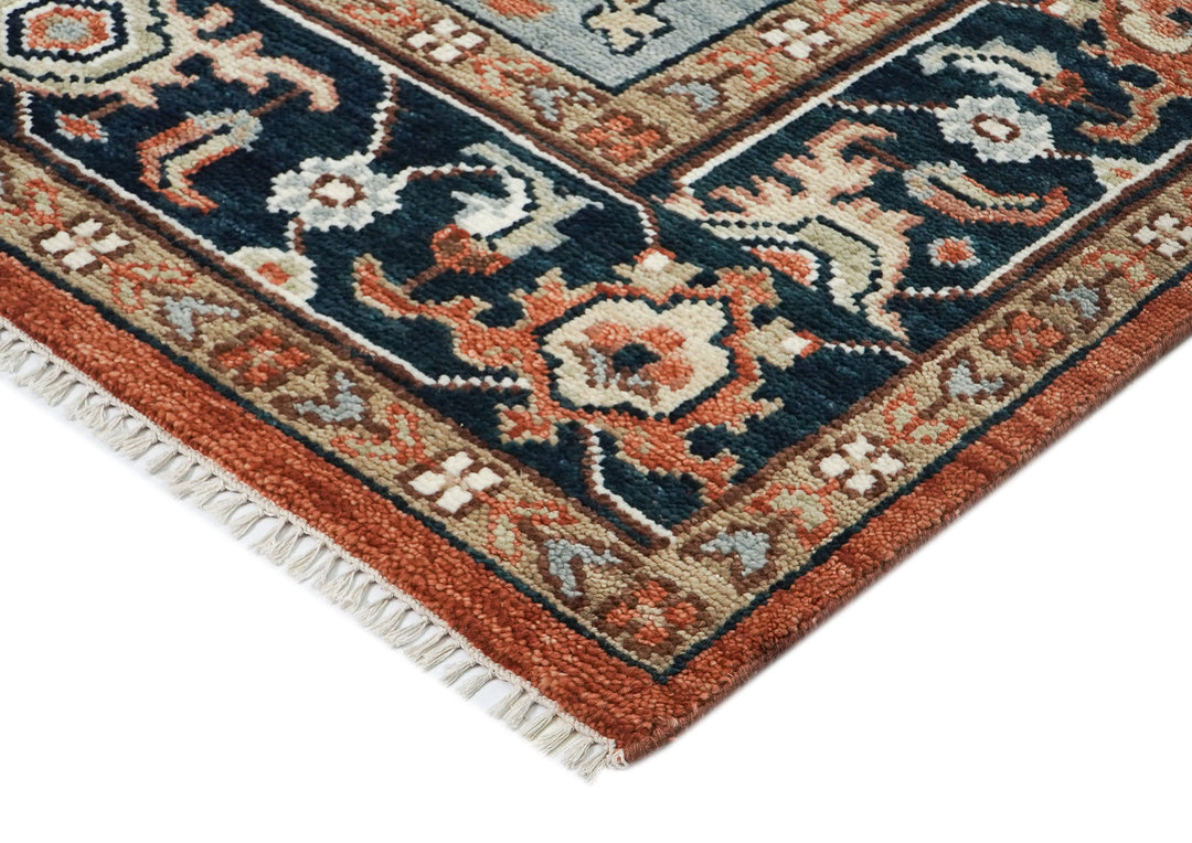 9x12 Burnt Orange, Blue, Ivory Color Hand Knotted Oushak Wool  Oriental Rug