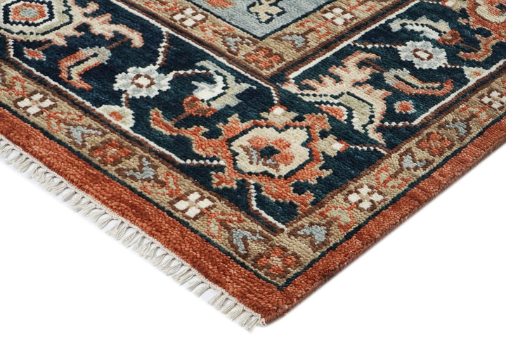 9x12 Burnt Orange, Blue, Ivory Color Hand Knotted Oushak Wool  Oriental Rug
