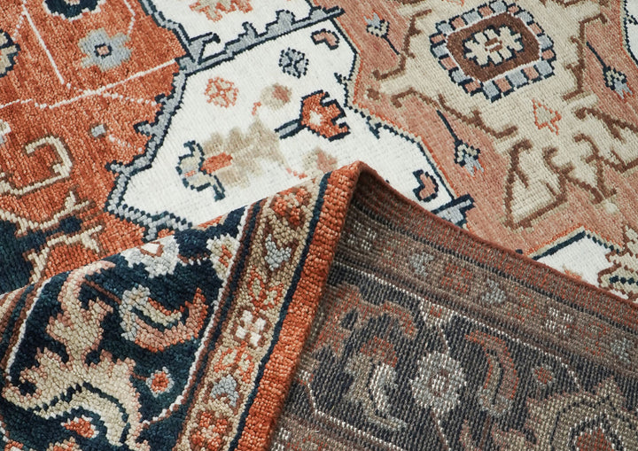 9x12 Burnt Orange, Blue, Ivory Color Hand Knotted Oushak Wool  Oriental Rug