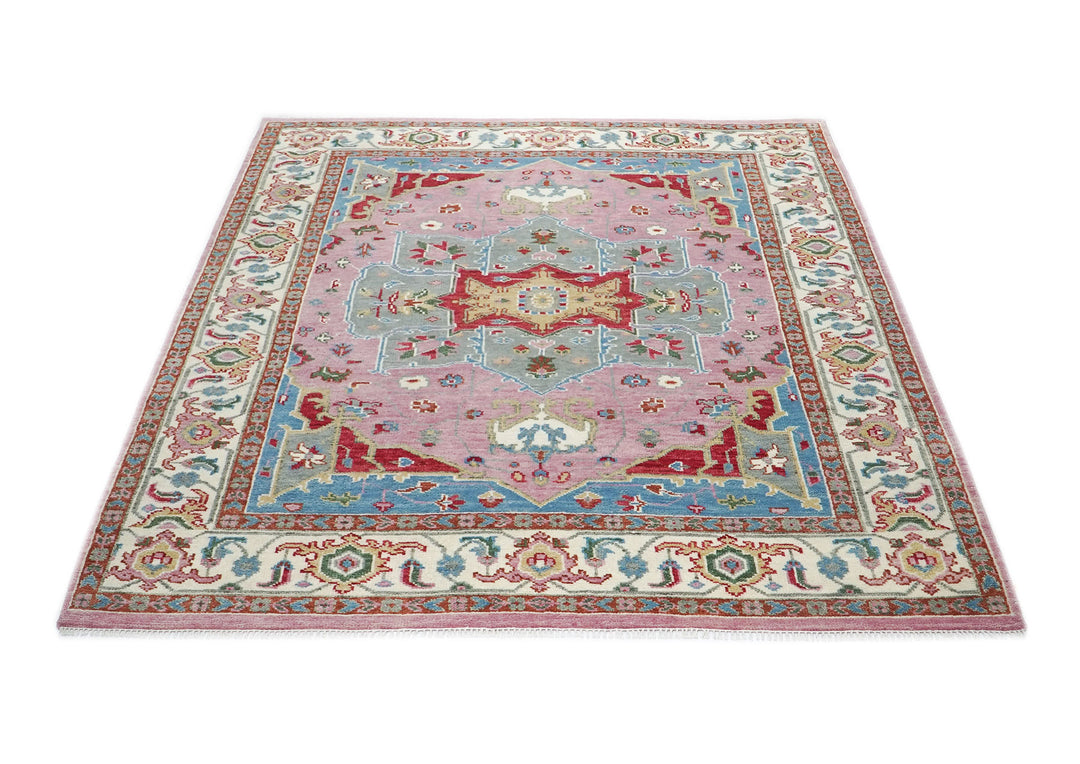 9x12 Pink, Celadon, Blue Color Hand Knotted Oushak Wool  Oriental Rug