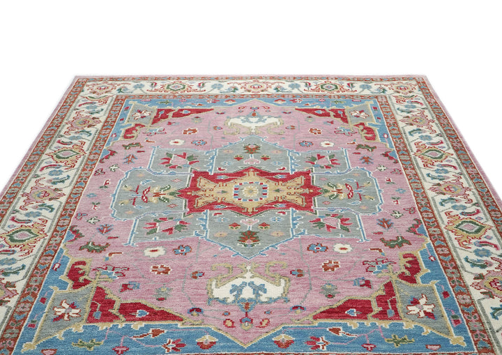 9x12 Pink, Celadon, Blue Color Hand Knotted Oushak Wool  Oriental Rug