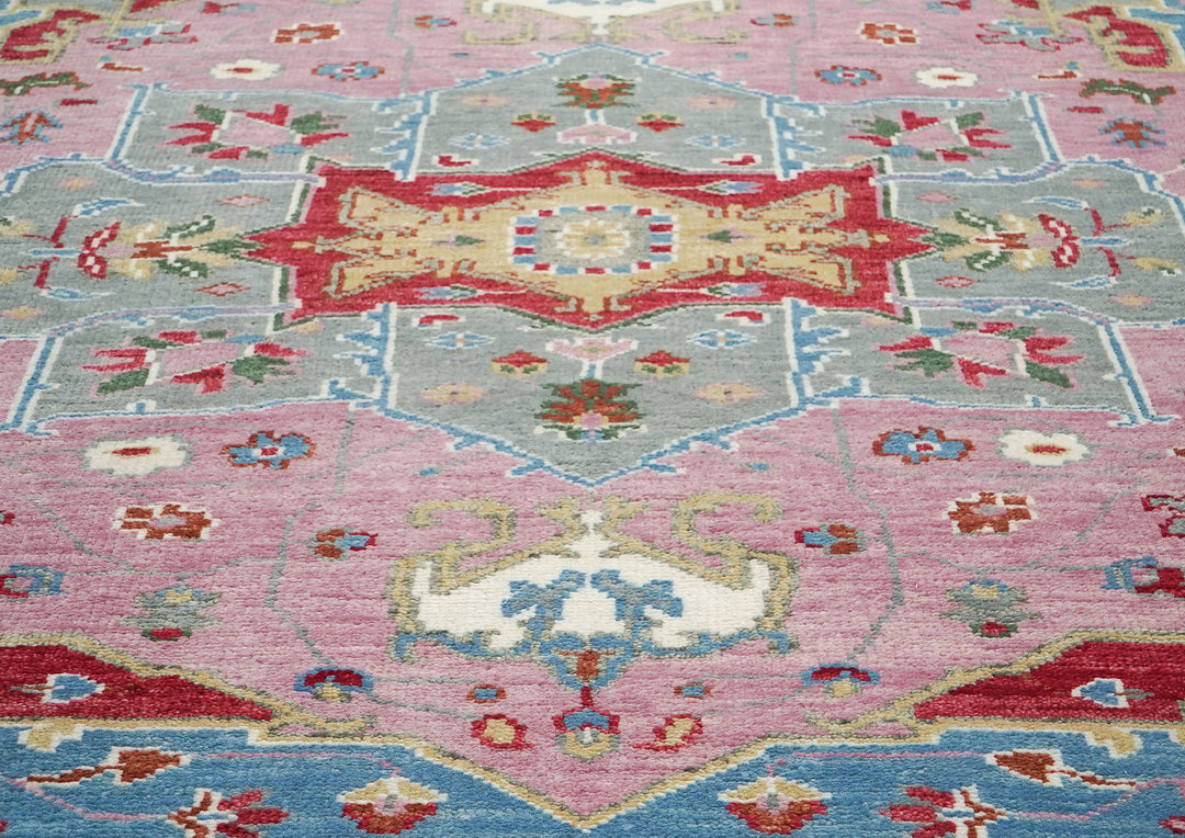 9x12 Pink, Celadon, Blue Color Hand Knotted Oushak Wool  Oriental Rug
