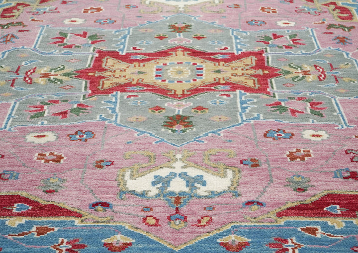 9x12 Pink, Celadon, Blue Color Hand Knotted Oushak Wool  Oriental Rug