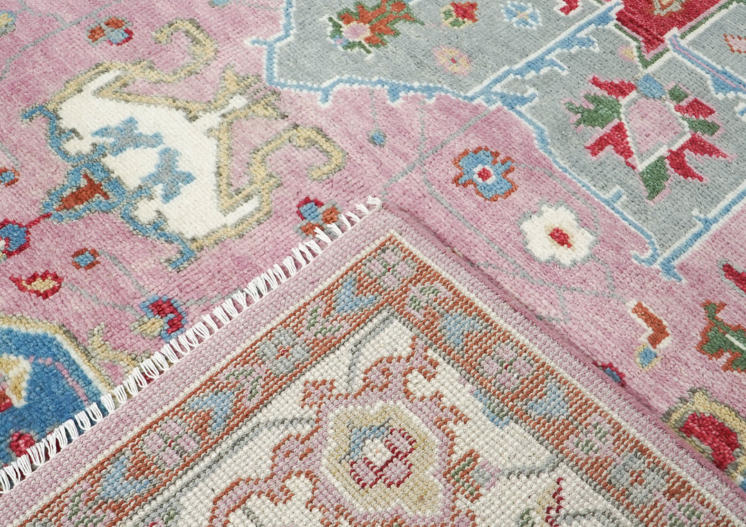 9x12 Pink, Celadon, Blue Color Hand Knotted Oushak Wool  Oriental Rug