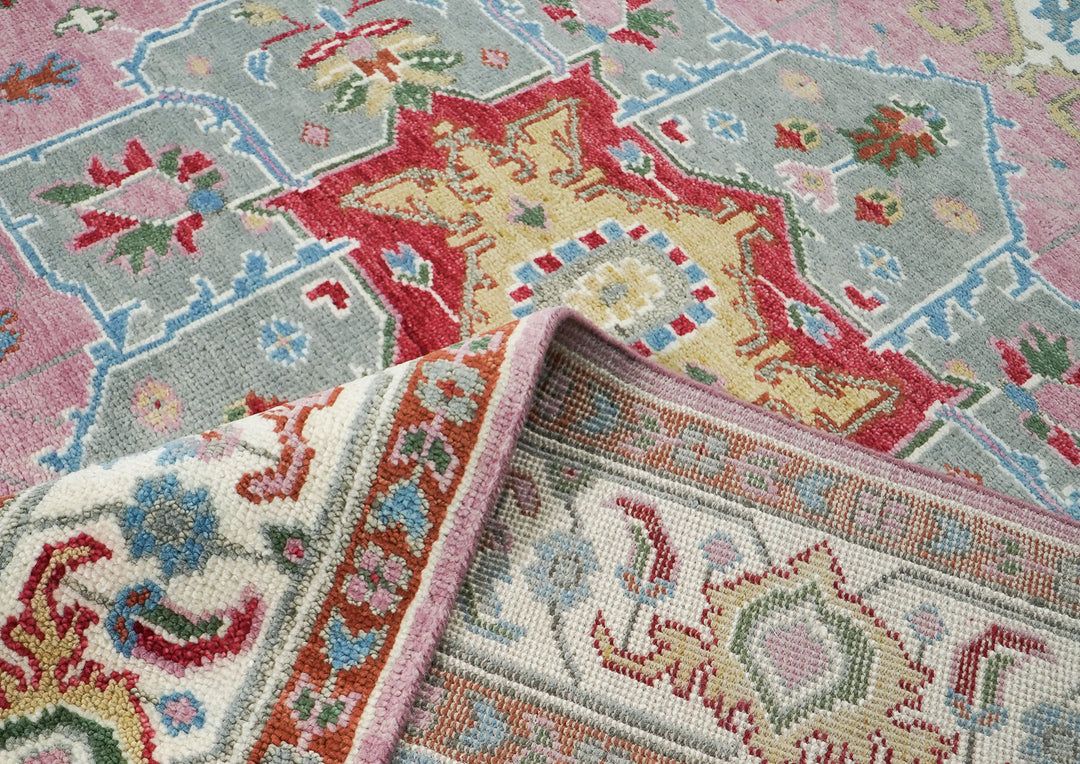 9x12 Pink, Celadon, Blue Color Hand Knotted Oushak Wool  Oriental Rug