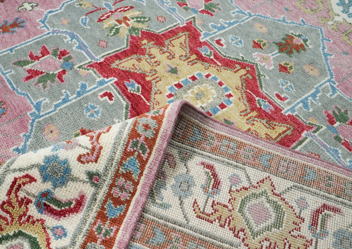 9x12 Pink, Celadon, Blue Color Hand Knotted Oushak Wool  Oriental Rug