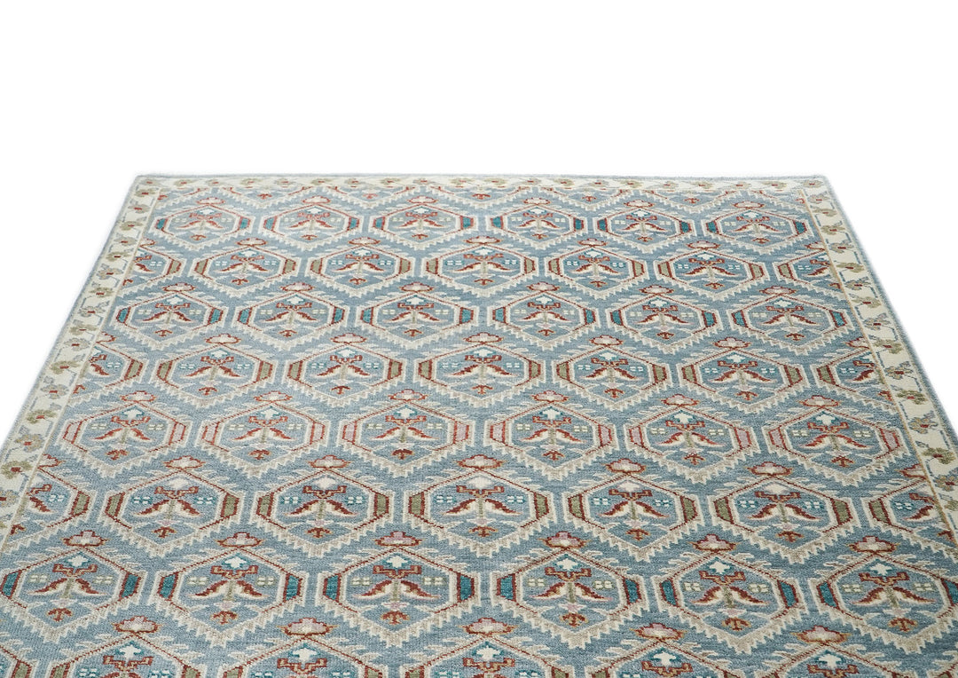9x12 Blue, Beige, Rust Color Hand Knotted Oushak Wool Transitional Oriental Rug