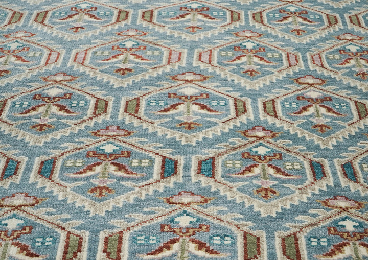 9x12 Blue, Beige, Rust Color Hand Knotted Oushak Wool Transitional Oriental Rug