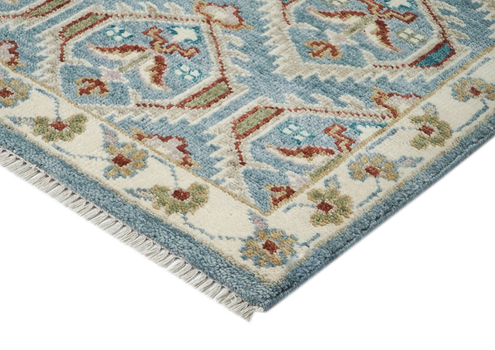 9x12 Blue, Beige, Rust Color Hand Knotted Oushak Wool Transitional Oriental Rug