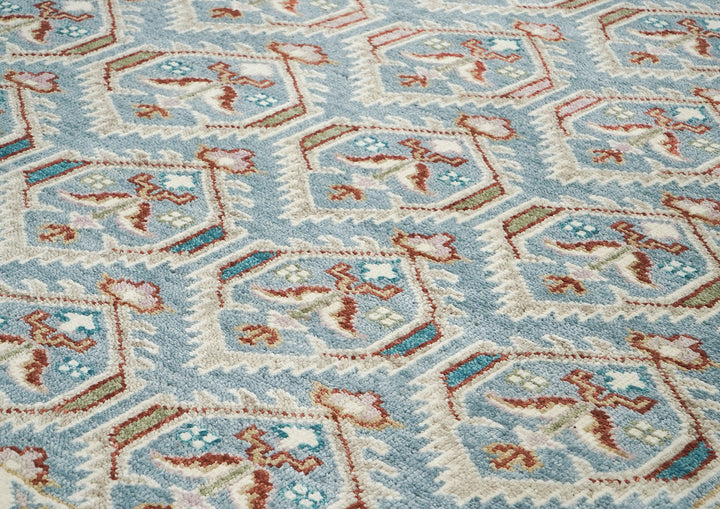 9x12 Blue, Beige, Rust Color Hand Knotted Oushak Wool Transitional Oriental Rug