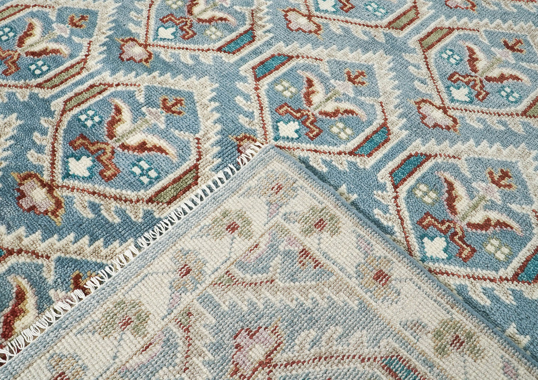 9x12 Blue, Beige, Rust Color Hand Knotted Oushak Wool Transitional Oriental Rug