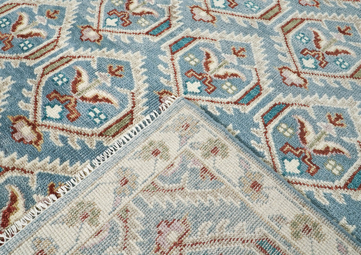 9x12 Blue, Beige, Rust Color Hand Knotted Oushak Wool Transitional Oriental Rug