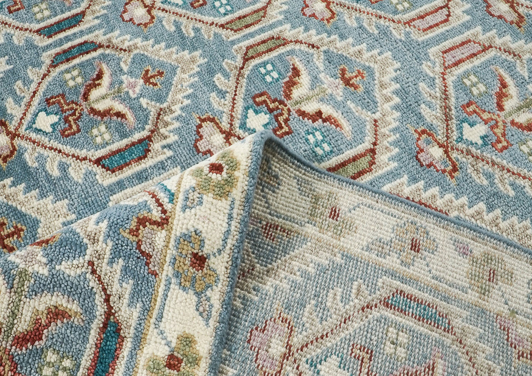 9x12 Blue, Beige, Rust Color Hand Knotted Oushak Wool Transitional Oriental Rug