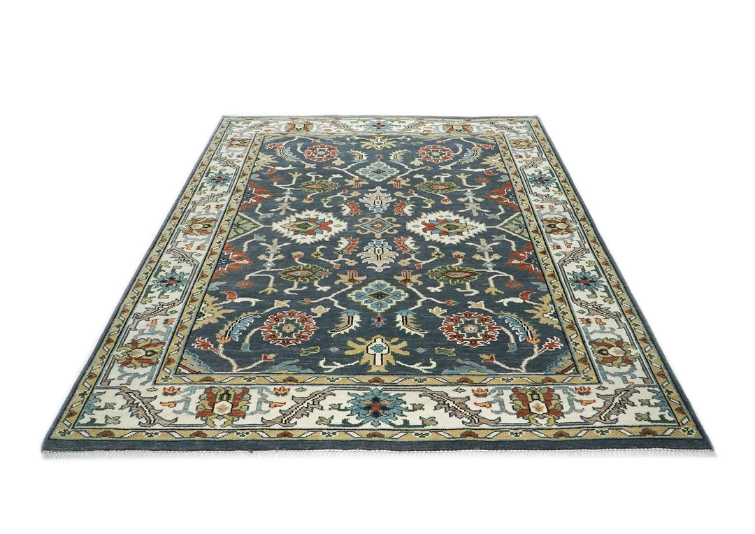 9x12 Blue, Ivory, Green Color Hand Knotted Oushak Wool  Oriental Rug