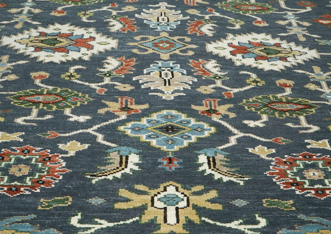 9x12 Blue, Ivory, Green Color Hand Knotted Oushak Wool Arts and Crafts Oriental Rug