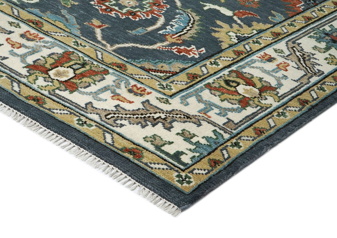 9x12 Blue, Ivory, Green Color Hand Knotted Oushak Wool Arts and Crafts Oriental Rug