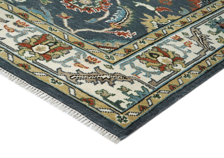 9x12 Blue, Ivory, Green Color Hand Knotted Oushak Wool  Oriental Rug