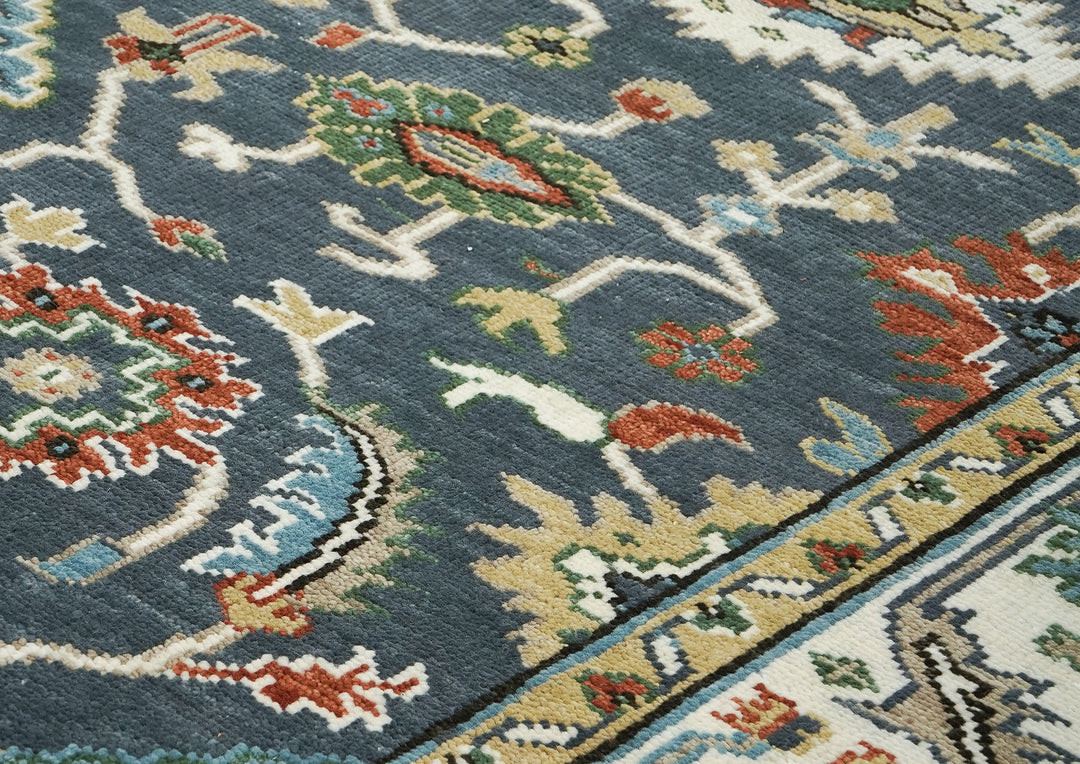 9x12 Blue, Ivory, Green Color Hand Knotted Oushak Wool Arts and Crafts Oriental Rug