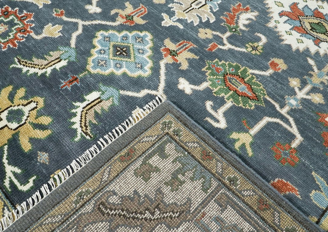 9x12 Blue, Ivory, Green Color Hand Knotted Oushak Wool Arts and Crafts Oriental Rug
