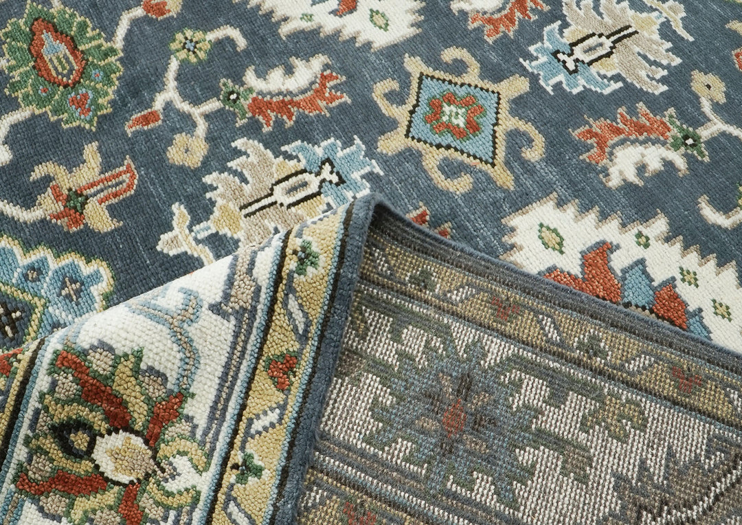 9x12 Blue, Ivory, Green Color Hand Knotted Oushak Wool Arts and Crafts Oriental Rug