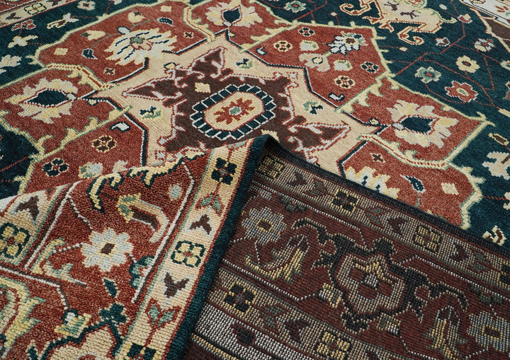 10x14 Green, Rust, Beige Color Hand Knotted Oushak Wool  Oriental Rug