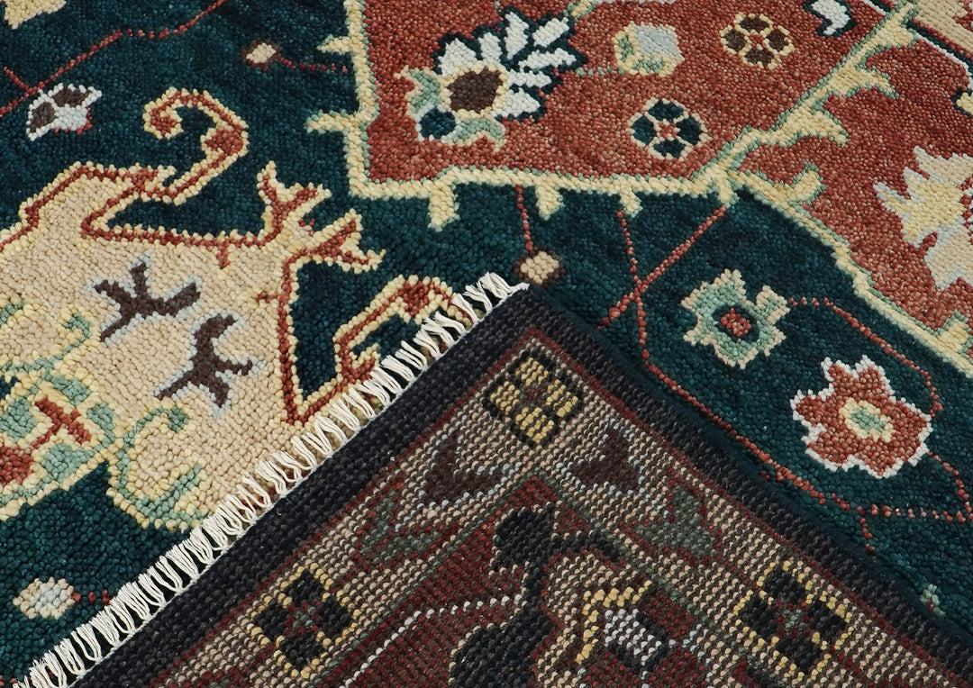 10x14 Green, Rust, Beige Color Hand Knotted Oushak Wool  Oriental Rug