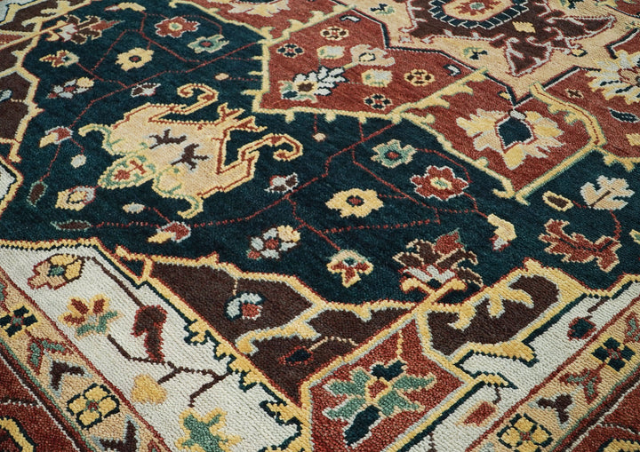 10x14 Green, Rust, Beige Color Hand Knotted Oushak Wool  Oriental Rug