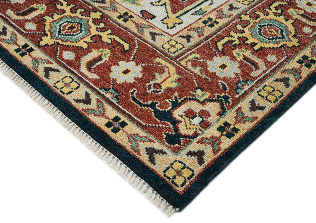 10x14 Green, Rust, Beige Color Hand Knotted Oushak Wool  Oriental Rug