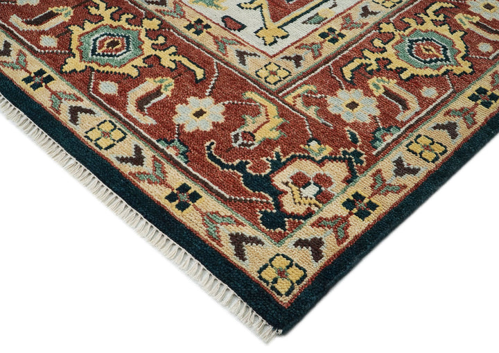 10x14 Green, Rust, Beige Color Hand Knotted Oushak Wool  Oriental Rug