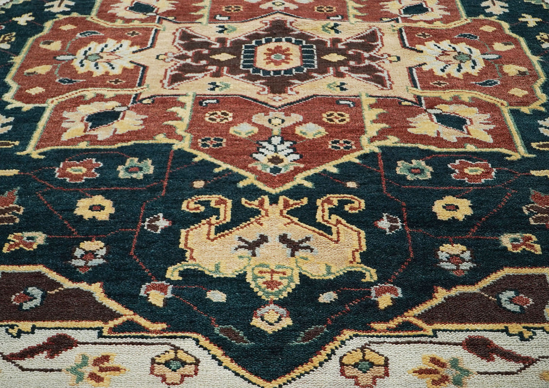 10x14 Green, Rust, Beige Color Hand Knotted Oushak Wool  Oriental Rug