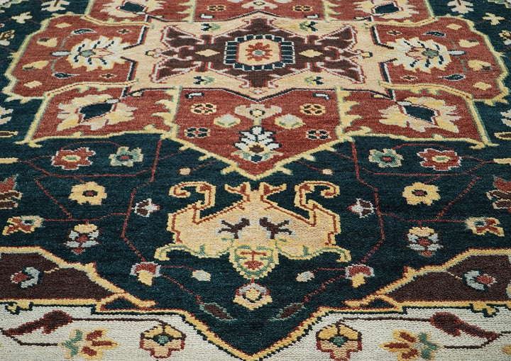 10x14 Green, Rust, Beige Color Hand Knotted Oushak Wool  Oriental Rug