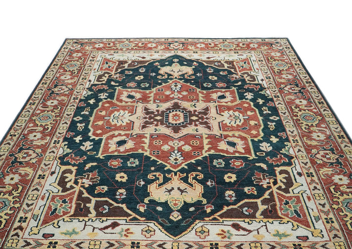 10x14 Green, Rust, Beige Color Hand Knotted Oushak Wool  Oriental Rug