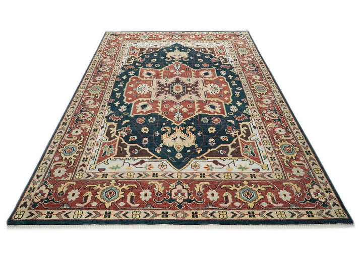 10x14 Green, Rust, Beige Color Hand Knotted Oushak Wool  Oriental Rug