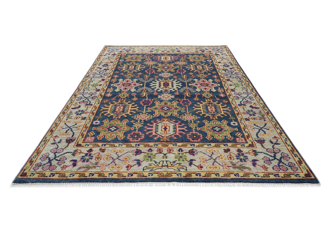 8x10 Navy, Gray, Biege Color Hand Knotted Oushak Wool  Oriental Rug