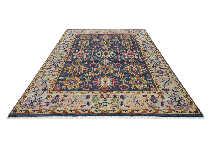 8x10 Navy, Gray, Biege Color Hand Knotted Oushak Wool  Oriental Rug