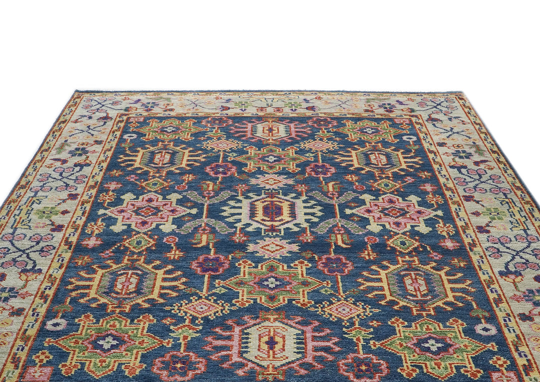 8x10 Navy, Gray, Biege Color Hand Knotted Oushak Wool  Oriental Rug