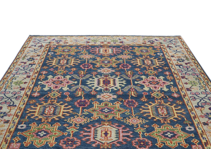 8x10 Navy, Gray, Biege Color Hand Knotted Oushak Wool  Oriental Rug
