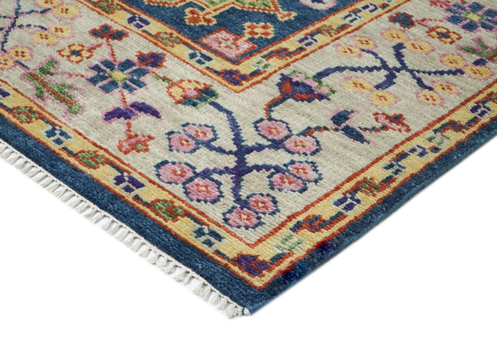 8x10 Navy, Gray, Biege Color Hand Knotted Oushak Wool  Oriental Rug