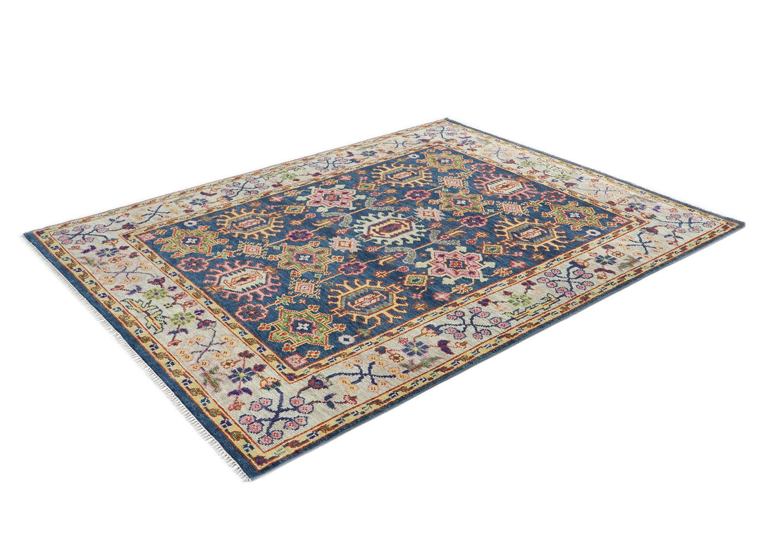 8x10 Navy, Gray, Biege Color Hand Knotted Oushak Wool  Oriental Rug