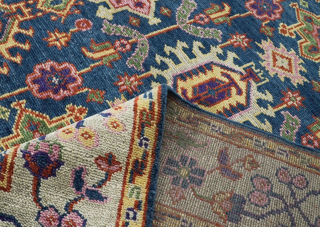 8x10 Navy, Gray, Biege Color Hand Knotted Oushak Wool  Oriental Rug